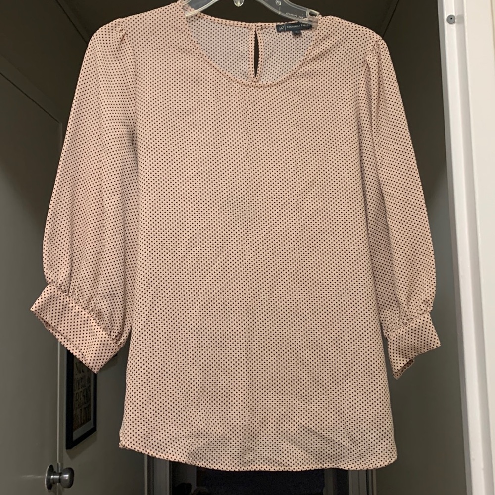 Adrianna Papell 3/4 sleeve pink polka dot blouse